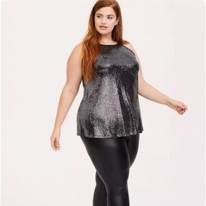 New Torrid Sequin High Neck Halter Black Silver Sparkly Tank Top Sz 5 5x NWOT
